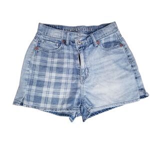 American Eagle Highest Ride Mom Jean Shorts size 0 Plaid Denim Academia